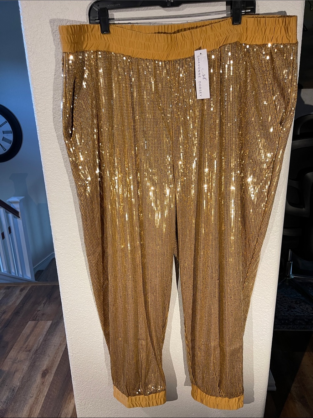Shavonne Dorsey Gold Sequin Elastic-Waist Jogger Pants 2X